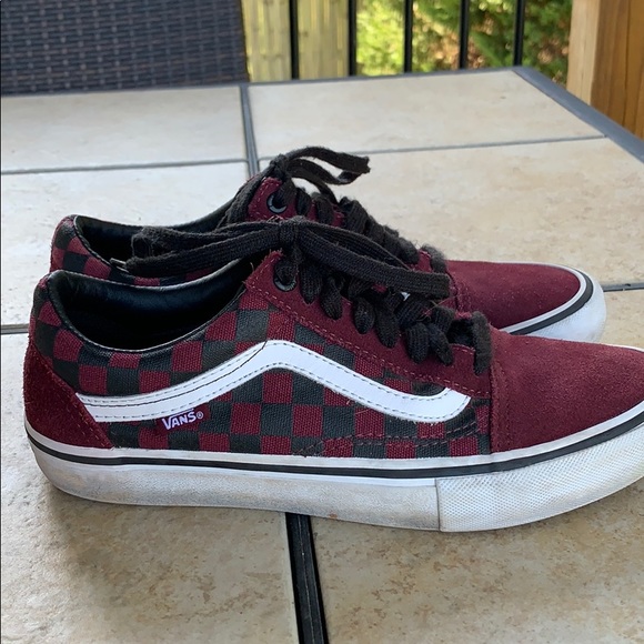burgundy check vans